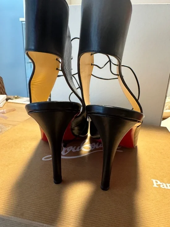 Christian Louboutin Black Pointed Lace-Up Heels - Picture 3 of 5